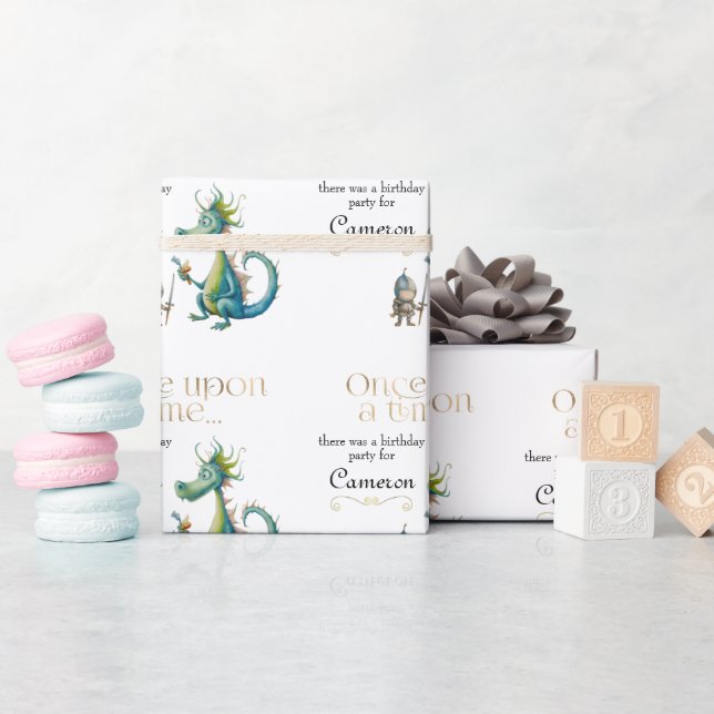 Papier Cadeau Dragon et chevalier de contes de fées classiques p (Baby Shower)