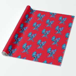 Papier Cadeau Dragon Fantastique Feu Bleu Dragon Rouge Art Mythi