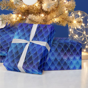 Papier Cadeau Dragon Fantastique Iridescent Écailles Bleues Viol