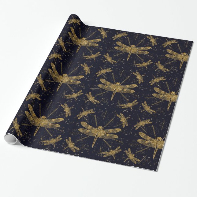 Papier Cadeau Dragon fly motif ornemental foncé (Déroulé)