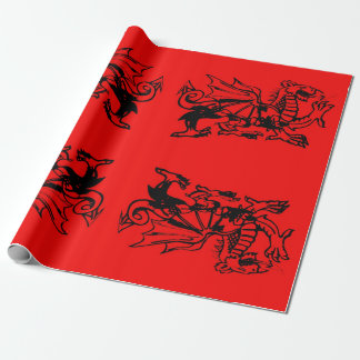 Papier Cadeau Dragon gallois rouge rugissant du Pays de Galles.