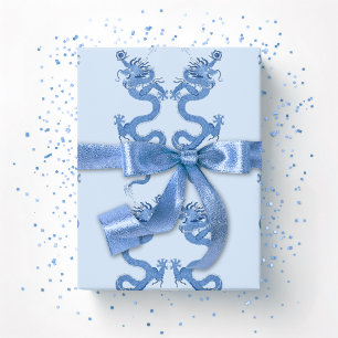 Papier Cadeau Dragon Impérial en Porcelaine Bleue