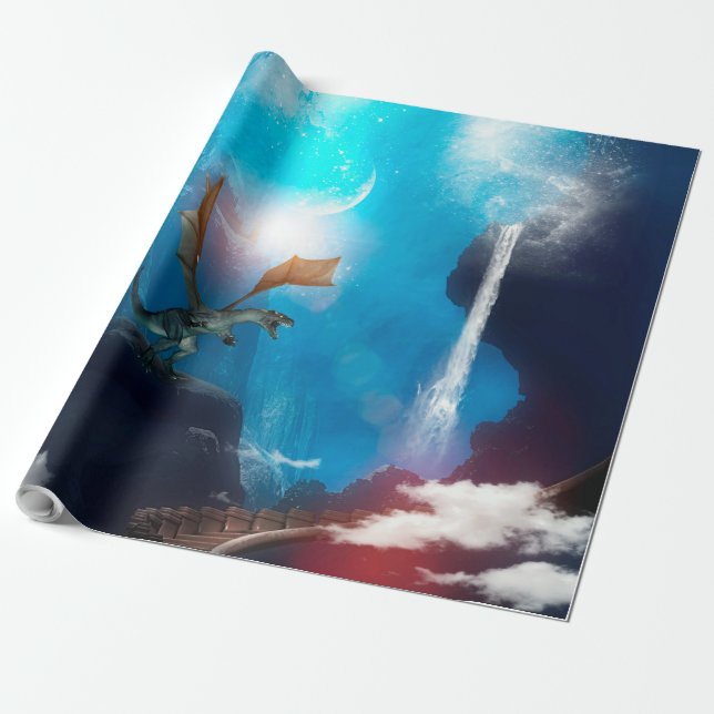 Papier Cadeau Dragon impressionnant avec des cascades (Déroulé)