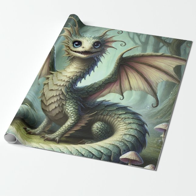 Papier Cadeau Dragon Jabberwocky Cute Imaginaire Créature Art (Déroulé)