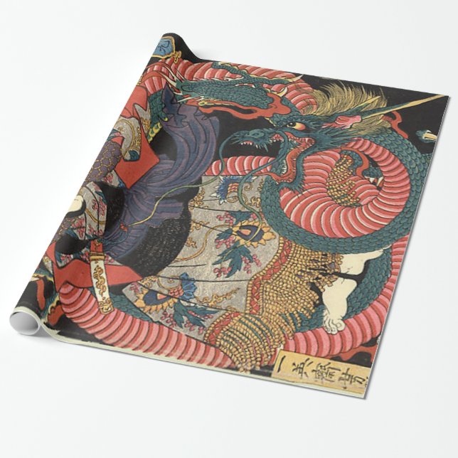 Papier Cadeau Dragon japonais traditionnel vintage (Déroulé)