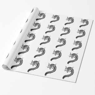 Papier Cadeau Dragon noir et blanc