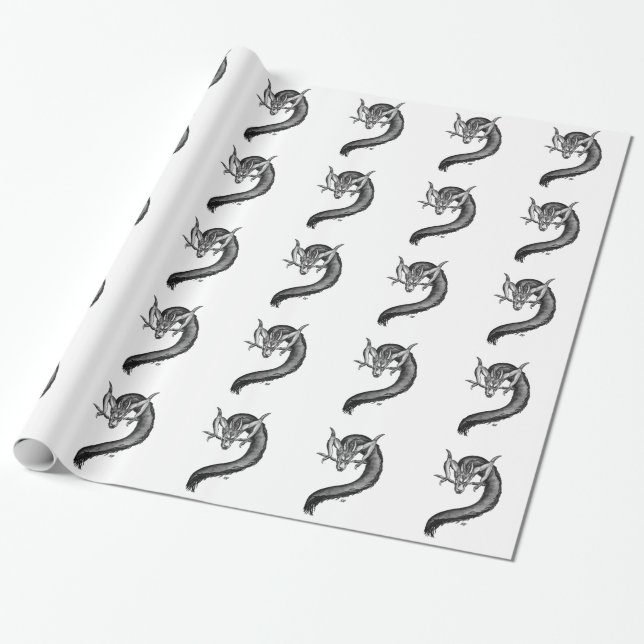 Papier Cadeau Dragon noir et blanc (Déroulé)