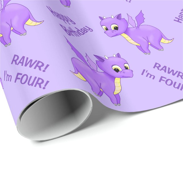 Papier Cadeau Dragon pourpre mignon de bébé de vol (Coin rond)