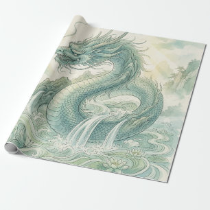 Papier Cadeau Dragon Renard Mystique Art à l'aquarelle (2)