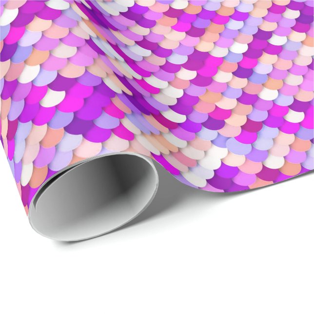Papier Cadeau "Dragon Scales" - violet. rose chaud et pêche (Coin rond)