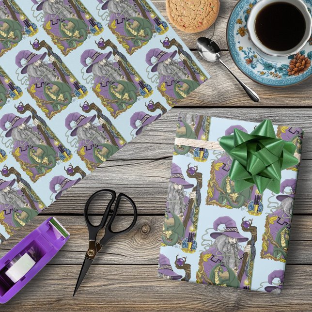 Papier Cadeau Dragon Sorcier Celtique Fantastique Violet (Créateur téléchargé)