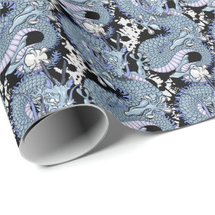 Papier Cadeau Dragon Tattoo Art en violet et bleu