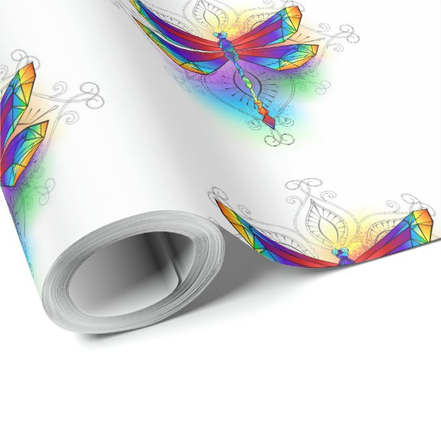 Papier Cadeau Dragonfly en arc-en-ciel (Coin rond)