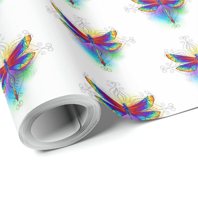 Papier Cadeau Dragonfly en arc-en-ciel (Coin rond)