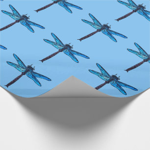 Papier Cadeau Dragonfly japonaise vintage, bleu saphir
