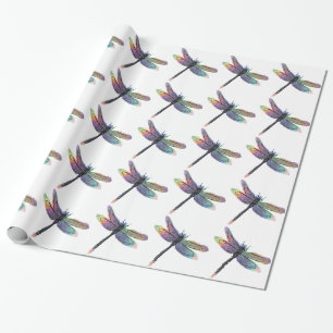 Papier Cadeau Dragonfly tirée à la main avec arc-en-ciel