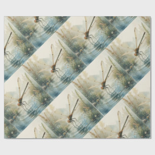 Papier Cadeau Dragonfly Watercolor Style Lake