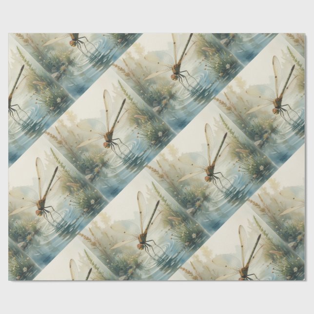 Papier Cadeau Dragonfly Watercolor Style Lake (Plat)