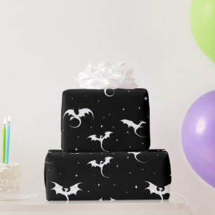 Papier Cadeau Dragons volants et étoiles sur arrière - plan noir