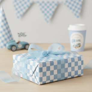 Papier Cadeau Drapeau à carreaux à l'aquarelle bleue de course