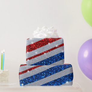 Papier Cadeau Drapeau à paillettes rouge blanc bleu États-Unis J