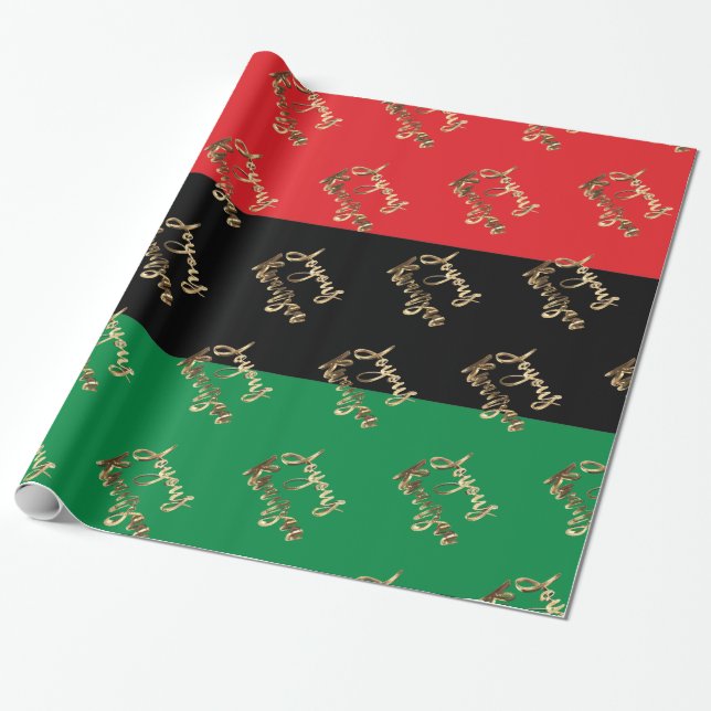 Papier Cadeau Drapeau afro-américain Joyous Kwanzaa RBG UNIA (Déroulé)