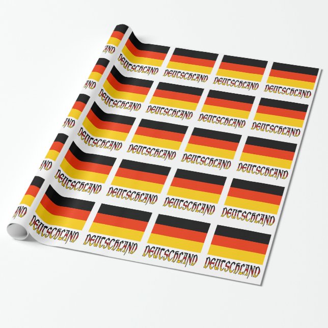 Papier Cadeau Drapeau allemand Deutschland Noir Carrelé Personna (Déroulé)