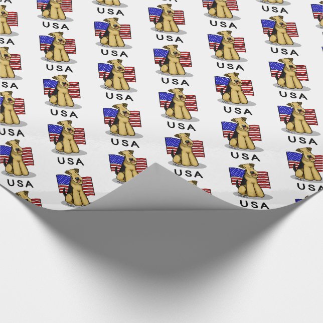 Papier Cadeau Drapeau américain Airedale Terrier Dog - mignonne (Coin)