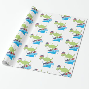 Papier Cadeau Drapeau américain Dinosaur Surfing
