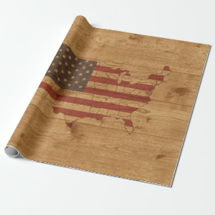 Papier Cadeau Drapeau américain Forme sur bois rustique Patriot