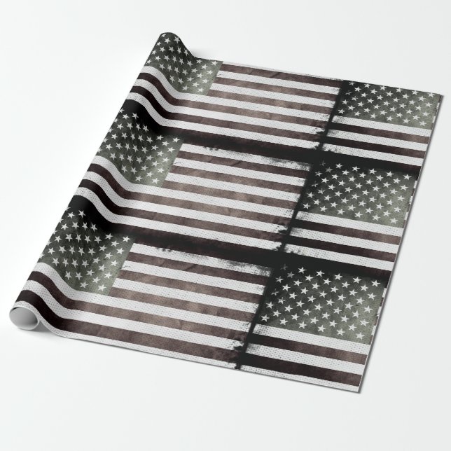 Papier Cadeau Drapeau américain noir et blanc (Déroulé)