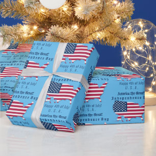 Papier Cadeau Drapeau américain personnalisé, carte Happy 4 juil