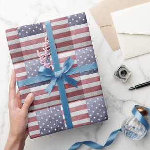 Papier Cadeau Drapeau américain Rouge Blanc Bleu Amérique Mesh g