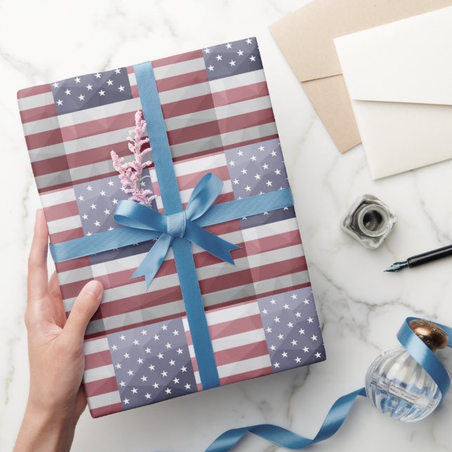 Papier Cadeau Drapeau américain Rouge Blanc Bleu Amérique Mesh g (Cadeaux)