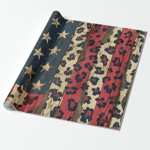 Papier Cadeau Drapeau américain rustique imprimé léopard (1)