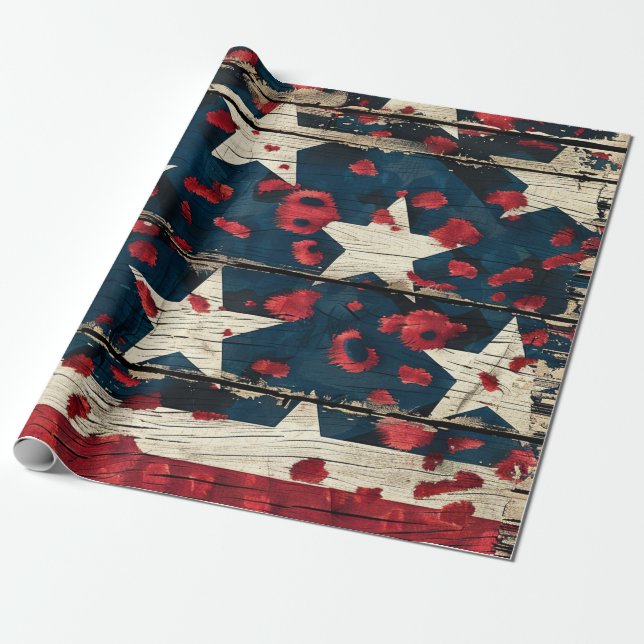 Papier Cadeau Drapeau américain rustique imprimé léopard (5) (Déroulé)
