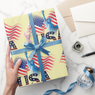 Papier Cadeau Drapeau Américain Statue De La Liberté, 4 juillet