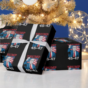 Papier Cadeau Drapeau américain Trump 45 47 Vintage Rétro USA