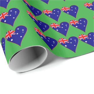 Papier Cadeau Drapeau australien en forme de cœur funky sur fond