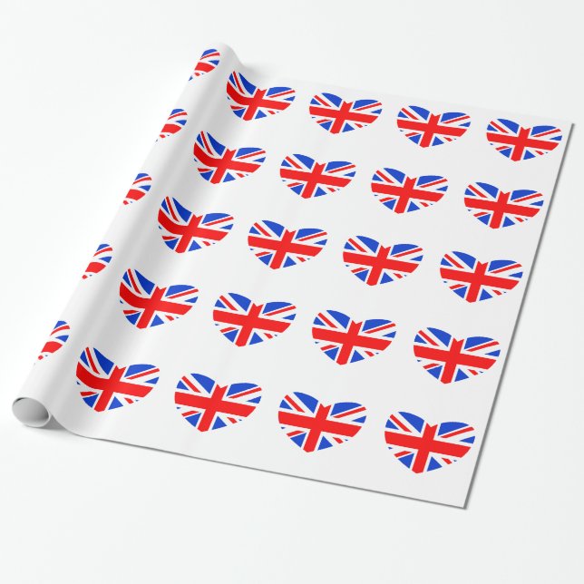 Papier Cadeau Drapeau britannique en forme de coeur (Déroulé)