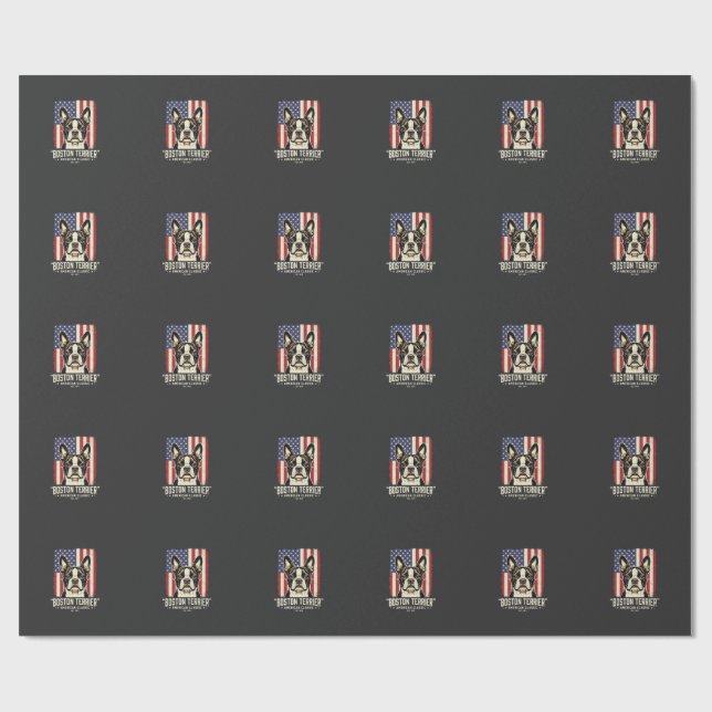 Papier Cadeau Drapeau Classique Américain Boston Terrier (Plat)