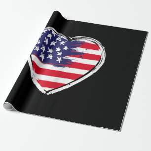 Papier Cadeau Drapeau Coeur US 4 juillet Étoiles patriotiques am