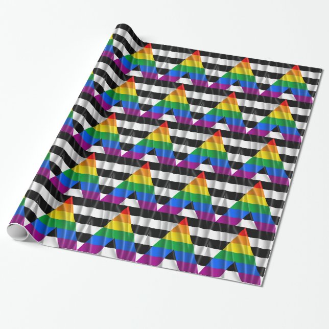 Papier Cadeau Drapeau d'allié·e straight aux contours ondulés -. (Déroulé)