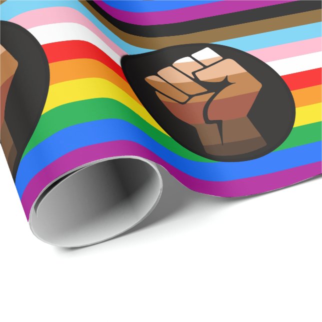 Papier Cadeau Drapeau de fierté POC de progrès LGBTQ+ (Coin rond)