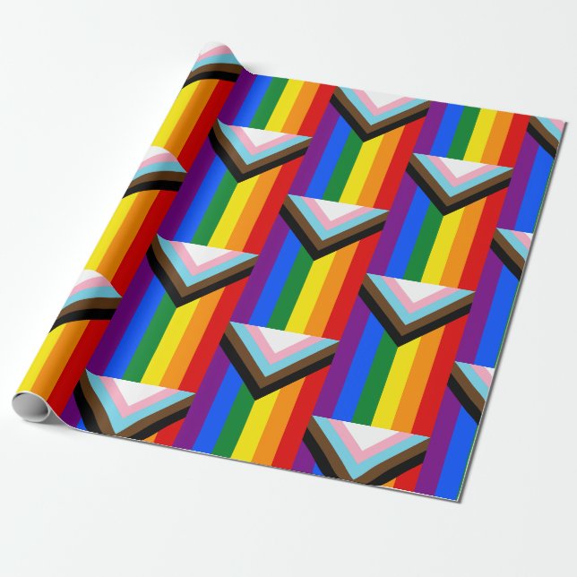 Papier Cadeau Drapeau de fierté Progress LGBTQ+ (Déroulé)