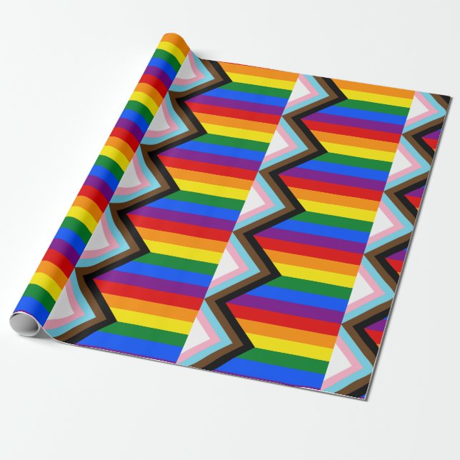 Papier Cadeau Drapeau de fierté Progress LGBTQ+ (Déroulé)