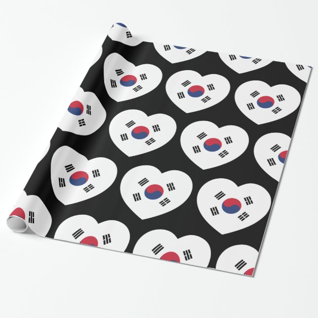 Papier Cadeau Drapeau de la Corée du Sud Cœur (Déroulé)