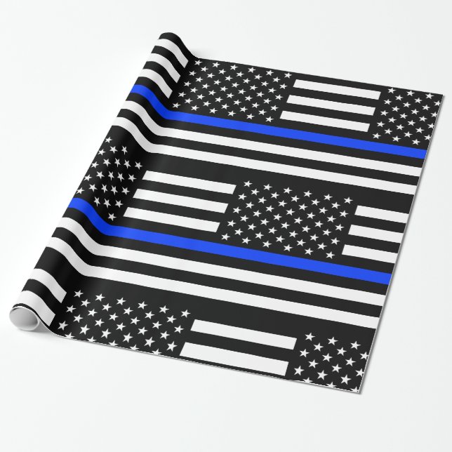 Papier Cadeau Drapeau de la police Thin Blue Line (Déroulé)