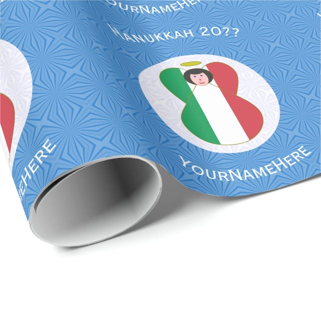Papier Cadeau Drapeau de l'ange italien pour Hanoucca (Coin rond)