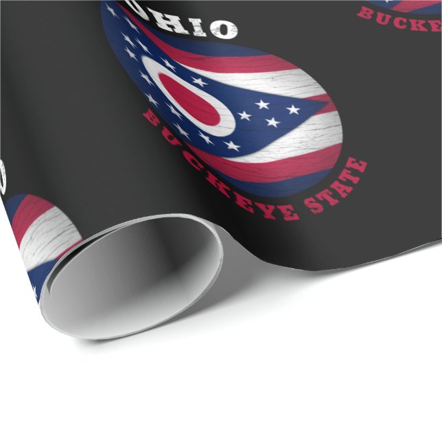 Papier Cadeau Drapeau de l'État de l'OHIO BUCKEYE (Coin rond)